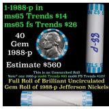 BU Shotgun Jefferson 5c roll, 1988-p 40 pcs Bank $