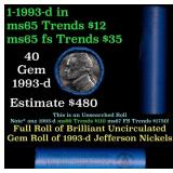 BU Shotgun Jefferson 5c roll, 1993-d 40 pcs Bank $