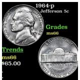 1964-p Jefferson Nickel 5c Grades GEM+ Unc