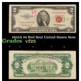 1953A $2 Red Seal United States Note Grades vf+