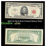 1963 $5 Red Seal United States Note Grades xf+