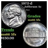 1972-d Jefferson Nickel 5c Grades GEM+ 5fs