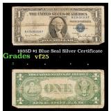 1935D $1 Blue Seal Silver Certificate Grades vf+