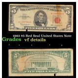 1963 $5 Red Seal United States Note Grades vf deta