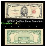 1953B $5 Red Seal United States Note Grades vf++
