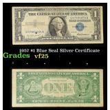 1957 $1 Blue Seal Silver Certificate Grades vf+