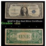 1935F $1 Blue Seal Silver Certificate Grades vf+