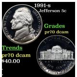 1991-s Proof Jefferson Nickel 5c GEM++ Proof Deep