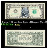 Biden $1 Green Seal Federal Reserve Note Grades Br