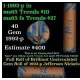 BU Shotgun Jefferson 5c roll, 1992-p 40 pcs Bank $