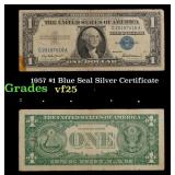1957 $1 Blue Seal Silver Certificate Grades vf+