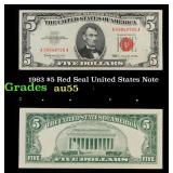 1963 $5 Red Seal United States Note Grades Choice
