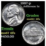 1987-p Jefferson Nickel 5c Grades GEM++ 6fs