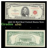 1963 $5 Red Seal United States Note Grades xf+