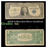 1957B $1 Blue Seal Silver Certificate Grades f+