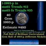 BU Shotgun Jefferson 5c roll, 1993-p 40 pcs Bank $