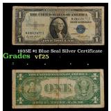 1935E $1 Blue Seal Silver Certificate Grades vf+