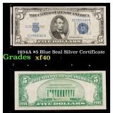 1934A $5 Blue Seal Silver Certificate Grades xf