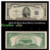 1953 $5 Blue Seal Silver Certificate Grades vf++