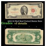 1953 $2 Red Seal United States Note Grades vf deta