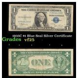 1935C $1 Blue Seal Silver Certificate Grades vf+
