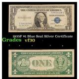 1935F $1 Blue Seal Silver Certificate Grades vf++