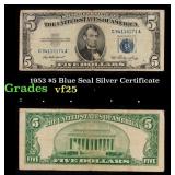 1953 $5 Blue Seal Silver Certificate Grades vf+