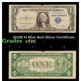 1935E $1 Blue Seal Silver Certificate Grades vf+