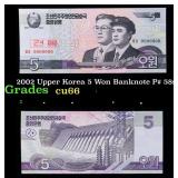 2002 Upper Korea 5 Won Banknote P# 58s Grades Gem+