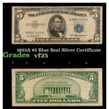 1953A $5 Blue Seal Silver Certificate Grades vf+