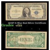 1935F $1 Blue Seal Silver Certificate Grades vf+