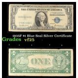 1935F $1 Blue Seal Silver Certificate Grades vf+