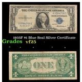 1935F $1 Blue Seal Silver Certificate Grades vf+