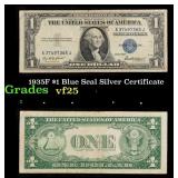 1935F $1 Blue Seal Silver Certificate Grades vf+