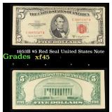 1953B $5 Red Seal United States Note Grades xf+