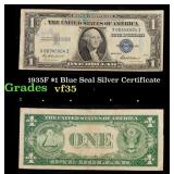 1935F $1 Blue Seal Silver Certificate Grades vf++
