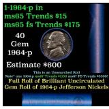 BU Shotgun Jefferson 5c roll, 1964-d 40 pcs Bank $