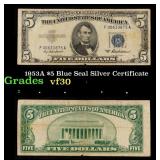 1953A $5 Blue Seal Silver Certificate Grades vf++