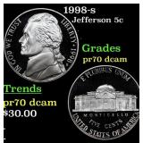 1998-s Proof Jefferson Nickel 5c Grades GEM++ Proo