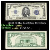 1934D $5 Blue Seal Silver Certificate Grades Choic