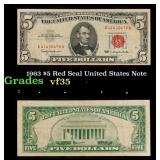 1963 $5 Red Seal United States Note Grades vf++