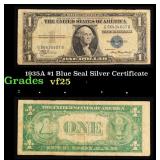 1935A $1 Blue Seal Silver Certificate Grades vf+