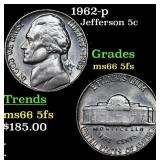 1962-p Jefferson Nickel 5c Grades GEM+ 5fs