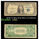 1935C $1 Blue Seal Silver Certificate Grades vf+