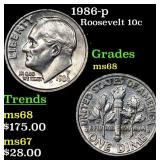 1986-p Roosevelt Dime 10c Grades GEM+++ Unc