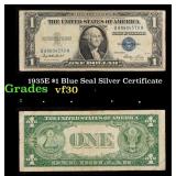1935E $1 Blue Seal Silver Certificate Grades vf++
