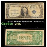 1935A $1 Blue Seal Silver Certificate Grades vf+