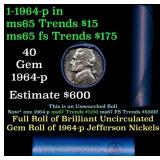 BU Shotgun Jefferson 5c roll, 1964-d 40 pcs Bell T