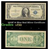 1935F $1 Blue Seal Silver Certificate Grades vf++