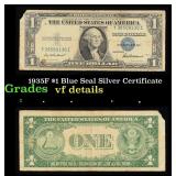 1935F $1 Blue Seal Silver Certificate Grades vf de